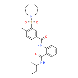 ChemSpider 2D Image | 3-(1-Azepanylsulfonyl)-N-[2-(sec-butylcarbamoyl)phenyl]-4-methylbenzamide | C25H33N3O4S
