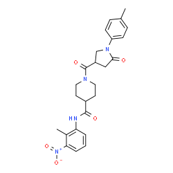 ChemSpider 2D Image | N-(2-Methyl-3-nitrophenyl)-1-{[1-(4-methylphenyl)-5-oxo-3-pyrrolidinyl]carbonyl}-4-piperidinecarboxamide | C25H28N4O5