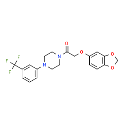 ChemSpider 2D Image | 2-(1,3-Benzodioxol-5-yloxy)-1-{4-[3-(trifluoromethyl)phenyl]-1-piperazinyl}ethanone | C20H19F3N2O4