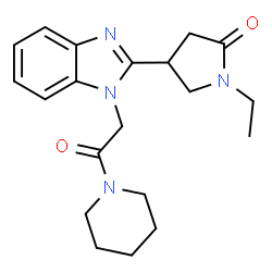 ChemSpider 2D Image | 1-Ethyl-4-{1-[2-oxo-2-(1-piperidinyl)ethyl]-1H-benzimidazol-2-yl}-2-pyrrolidinone | C20H26N4O2
