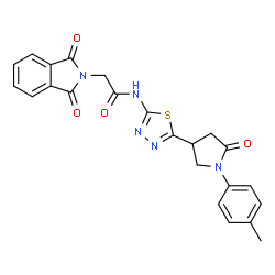 ChemSpider 2D Image | 2-(1,3-Dioxo-1,3-dihydro-2H-isoindol-2-yl)-N-{5-[1-(4-methylphenyl)-5-oxo-3-pyrrolidinyl]-1,3,4-thiadiazol-2-yl}acetamide | C23H19N5O4S