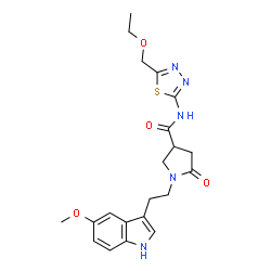 ChemSpider 2D Image | N-[5-(Ethoxymethyl)-1,3,4-thiadiazol-2-yl]-1-[2-(5-methoxy-1H-indol-3-yl)ethyl]-5-oxo-3-pyrrolidinecarboxamide | C21H25N5O4S