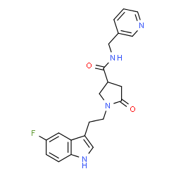 ChemSpider 2D Image | 1-[2-(5-Fluoro-1H-indol-3-yl)ethyl]-5-oxo-N-(3-pyridinylmethyl)-3-pyrrolidinecarboxamide | C21H21FN4O2