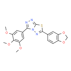 ChemSpider 2D Image | 6-(1,3-Benzodioxol-5-yl)-3-(3,4,5-trimethoxyphenyl)[1,2,4]triazolo[3,4-b][1,3,4]thiadiazole | C19H16N4O5S