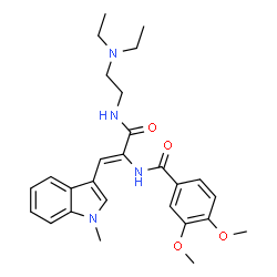 ChemSpider 2D Image | N-[(1Z)-3-{[2-(Diethylamino)ethyl]amino}-1-(1-methyl-1H-indol-3-yl)-3-oxo-1-propen-2-yl]-3,4-dimethoxybenzamide | C27H34N4O4