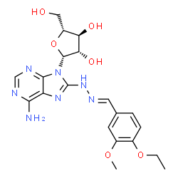 ChemSpider 2D Image | 9-(beta-D-Arabinofuranosyl)-8-[(2E)-2-(4-ethoxy-3-methoxybenzylidene)hydrazino]-9H-purin-6-amine | C20H25N7O6