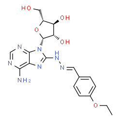 ChemSpider 2D Image | 9-(beta-D-Arabinofuranosyl)-8-[(2E)-2-(4-ethoxybenzylidene)hydrazino]-9H-purin-6-amine | C19H23N7O5
