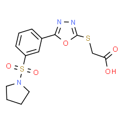 ChemSpider 2D Image | ({5-[3-(1-Pyrrolidinylsulfonyl)phenyl]-1,3,4-oxadiazol-2-yl}sulfanyl)acetic acid | C14H15N3O5S2
