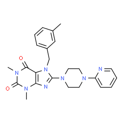ChemSpider 2D Image | 1,3-Dimethyl-7-(3-methylbenzyl)-8-[4-(2-pyridinyl)-1-piperazinyl]-3,7-dihydro-1H-purine-2,6-dione | C24H27N7O2