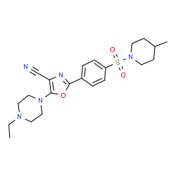 ChemSpider 2D Image | 5-(4-Ethyl-1-piperazinyl)-2-{4-[(4-methyl-1-piperidinyl)sulfonyl]phenyl}-1,3-oxazole-4-carbonitrile | C22H29N5O3S