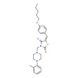 ChemSpider 2D Image | (5E)-3-{[4-(2-Methylphenyl)-1-piperazinyl]methyl}-5-[4-(pentyloxy)benzylidene]-1,3-thiazolidine-2,4-dione | C27H33N3O3S