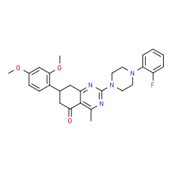ChemSpider 2D Image | 7-(2,4-Dimethoxyphenyl)-2-[4-(2-fluorophenyl)-1-piperazinyl]-4-methyl-7,8-dihydro-5(6H)-quinazolinone | C27H29FN4O3