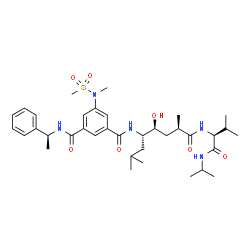 ChemSpider 2D Image | N-[(4S,5S,7R)-5-Hydroxy-8-{[(2S)-1-(isopropylamino)-3-methyl-1-oxo-2-butanyl]amino}-2,7-dimethyl-8-oxo-4-octanyl]-5-[methyl(methylsulfonyl)amino]-N'-[(1S)-1-phenylethyl]isophthalamide | C36H55N5O7S