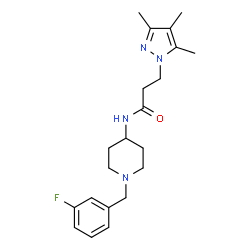 ChemSpider 2D Image | N-[1-(3-Fluorobenzyl)-4-piperidinyl]-3-(3,4,5-trimethyl-1H-pyrazol-1-yl)propanamide | C21H29FN4O