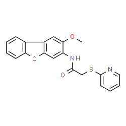 ChemSpider 2D Image | N-(2-Methoxydibenzo[b,d]furan-3-yl)-2-(2-pyridinylsulfanyl)acetamide | C20H16N2O3S