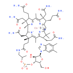 ChemSpider 2D Image | cobaltous;[(2R,3R,4R,5S)-5-(5,6-dimethylbenzimidazol-1-yl)-4-hydroxy-2-(hydroxymethyl)tetrahydrofuran-3-yl] [1-methyl-2-[3-[(2R,3R,4Z,7S,9Z,12S,13S,14Z,18S,19R)-2,13,18-tris(2-amino-2-oxo-ethyl)-7,12,17-tris(3-amino-3-oxo-propyl)-3,5,8,8,13,15,18,19-octamethyl-2,7,12,17-tetrahydro-1H-corrin-21-id-3-yl]propanoylamino]ethyl] phosphate;cyanide | C63H88CoN14O14P