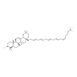 ChemSpider 2D Image | (5Z,8E,11E,14E,17E)-20-[(4aR,6aS,6bR,8aR,10S,12aR,12bR,14bR)-10-Hydroxy-2,2,6a,6b,9,9,12a-heptamethyl-1,3,4,5,6,6a,6b,7,8,8a,9,10,11,12,12a,12b,13,14b-octadecahydro-4a(2H)-picenyl]-5,8,11,14,17-icosap
entaenoic acid | C49H76O3