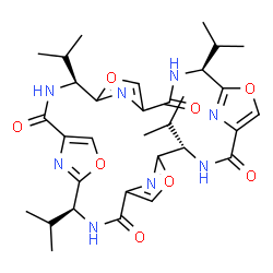 ChemSpider 2D Image | (4S,11S,18S,25S)-4,11,18,25-Tetraisopropyl-6,13,20,27-tetraoxa-3,10,17,24,29,30,31,32-octaazapentacyclo[24.2.1.1~5,8~.1~12,15~.1~19,22~]dotriaconta-1(28),5(32),7,12(31),14,19(30),21,26(29)-octaene-2,9
,16,23-tetrone | C32H40N8O8