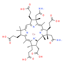 ChemSpider 2D Image | 3-[(1R,2S,3S,5Z,7S,8S,10Z,13S,15Z,17R,18R,19R)-2,7-bis(2-amino-2-oxo-ethyl)-3,13,17-tris(2-carboxyethyl)-18-(carboxymethyl)-1,2,5,7,12,12,15,17-octamethyl-8,13,18,19-tetrahydro-3H-corrin-24-id-8-yl]propanoic acid;cobalt | C45H61CoN6O12