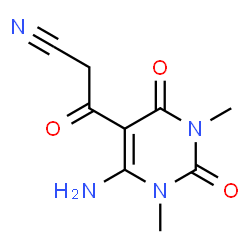 ChemSpider 2D Image | 3-(6-Amino-1,3-dimethyl-2,4-dioxo-1,2,3,4-tetrahydro-5-pyrimidinyl)-3-oxopropanenitrile | C9H10N4O3