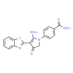 ChemSpider 2D Image | 4-[5-Amino-4-(1,3-benzothiazol-2-yl)-3-oxo-2,3-dihydro-1H-pyrrol-1-yl]benzamide | C18H14N4O2S