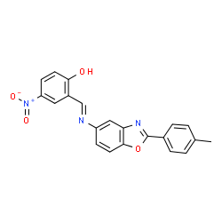 ChemSpider 2D Image | 4-Nitro-2-[(2-p-tolyl-benzooxazol-5-ylimino)-methyl]-phenol | C21H15N3O4