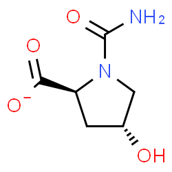 ChemSpider 2D Image | (2S,4R)-1-Carbamoyl-4-hydroxy-2-pyrrolidinecarboxylate | C6H9N2O4