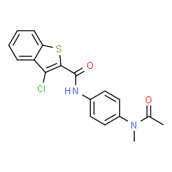 ChemSpider 2D Image | N-{4-[Acetyl(methyl)amino]phenyl}-3-chloro-1-benzothiophene-2-carboxamide | C18H15ClN2O2S
