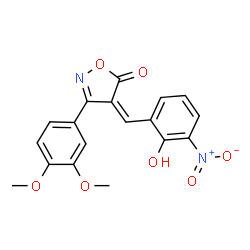 ChemSpider 2D Image | (4Z)-3-(3,4-Dimethoxyphenyl)-4-(2-hydroxy-3-nitrobenzylidene)-1,2-oxazol-5(4H)-one | C18H14N2O7