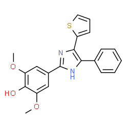 ChemSpider 2D Image | 2,6-Dimethoxy-4-[4-phenyl-5-(2-thienyl)-1H-imidazol-2-yl]phenol | C21H18N2O3S