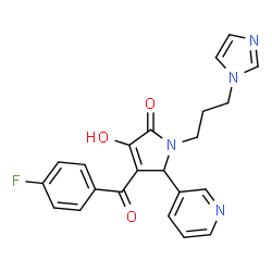 ChemSpider 2D Image | 4-(4-Fluorobenzoyl)-3-hydroxy-1-[3-(1H-imidazol-1-yl)propyl]-5-(3-pyridinyl)-1,5-dihydro-2H-pyrrol-2-one | C22H19FN4O3