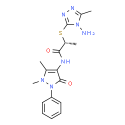 ChemSpider 2D Image | (2R)-2-[(4-Amino-5-methyl-4H-1,2,4-triazol-3-yl)sulfanyl]-N-(1,5-dimethyl-3-oxo-2-phenyl-2,3-dihydro-1H-pyrazol-4-yl)propanamide | C17H21N7O2S