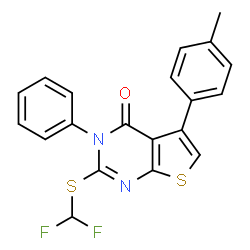 ChemSpider 2D Image | 2-[(Difluoromethyl)sulfanyl]-5-(4-methylphenyl)-3-phenylthieno[2,3-d]pyrimidin-4(3H)-one | C20H14F2N2OS2