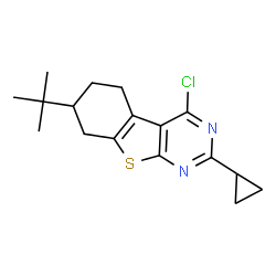 ChemSpider 2D Image | 4-Chloro-2-cyclopropyl-7-(2-methyl-2-propanyl)-5,6,7,8-tetrahydro[1]benzothieno[2,3-d]pyrimidine | C17H21ClN2S