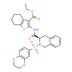 ChemSpider 2D Image | Ethyl 2-({[(3R)-2-(2,3-dihydro-1,4-benzodioxin-6-ylsulfonyl)-1,2,3,4-tetrahydro-3-isoquinolinyl]carbonyl}amino)-4,5,6,7-tetrahydro-1-benzothiophene-3-carboxylate | C29H30N2O7S2