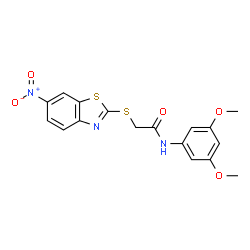 ChemSpider 2D Image | N-(3,5-Dimethoxyphenyl)-2-[(6-nitro-1,3-benzothiazol-2-yl)sulfanyl]acetamide | C17H15N3O5S2