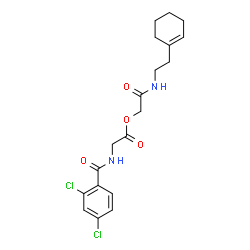 ChemSpider 2D Image | 2-{[2-(1-Cyclohexen-1-yl)ethyl]amino}-2-oxoethyl N-(2,4-dichlorobenzoyl)glycinate | C19H22Cl2N2O4