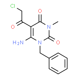 ChemSpider 2D Image | 6-Amino-1-benzyl-5-(2-chloro-acetyl)-3-methyl-1H-pyrimidine-2,4-dione | C14H14ClN3O3