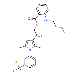 ChemSpider 2D Image | 2-{2,5-Dimethyl-1-[3-(trifluoromethyl)phenyl]-1H-pyrrol-3-yl}-2-oxoethyl 2-(butylamino)benzoate | C26H27F3N2O3