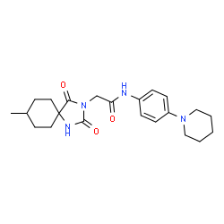 ChemSpider 2D Image | 2-(8-Methyl-2,4-dioxo-1,3-diazaspiro[4.5]dec-3-yl)-N-[4-(1-piperidinyl)phenyl]acetamide | C22H30N4O3