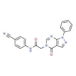 ChemSpider 2D Image | N-(4-Cyanophenyl)-2-(4-oxo-1-phenyl-1,4-dihydro-5H-pyrazolo[3,4-d]pyrimidin-5-yl)acetamide | C20H14N6O2