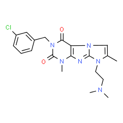 ChemSpider 2D Image | 3-(3-Chlorobenzyl)-8-[2-(dimethylamino)ethyl]-1,7-dimethyl-1H-imidazo[2,1-f]purine-2,4(3H,8H)-dione | C20H23ClN6O2