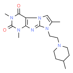 ChemSpider 2D Image | 1,3,7-Trimethyl-8-[2-(4-methyl-1-piperidinyl)ethyl]-1H-imidazo[2,1-f]purine-2,4(3H,8H)-dione | C18H26N6O2