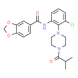 ChemSpider 2D Image | N-[3-Chloro-2-(4-isobutyryl-1-piperazinyl)phenyl]-1,3-benzodioxole-5-carboxamide | C22H24ClN3O4