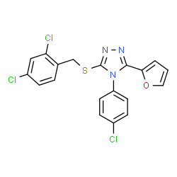 ChemSpider 2D Image | 4-(4-Chlorophenyl)-3-[(2,4-dichlorobenzyl)sulfanyl]-5-(2-furyl)-4H-1,2,4-triazole | C19H12Cl3N3OS