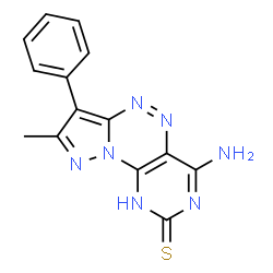 ChemSpider 2D Image | 4-Amino-8-methyl-7-phenylpyrazolo[5,1-c]pyrimido[4,5-e][1,2,4]triazine-2(1H)-thione | C14H11N7S