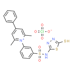 ChemSpider 2D Image | 2,6-Dimethyl-4-phenyl-1-{3-[(5-thioxo-4,5-dihydro-1,3,4-thiadiazol-2-yl)sulfamoyl]phenyl}pyridinium perchlorate | C21H19ClN4O6S3