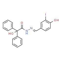 ChemSpider 2D Image | 2-Hydroxy-N'-[(E)-(4-hydroxy-3-iodophenyl)methylene]-2,2-diphenylacetohydrazide | C21H17IN2O3