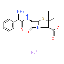 ChemSpider 2D Image | Sodium (2S,6S)-6-{[(2S)-2-amino-2-phenylacetyl]amino}-3,3-dimethyl-7-oxo-4-thia-1-azabicyclo[3.2.0]heptane-2-carboxylate | C16H18N3NaO4S