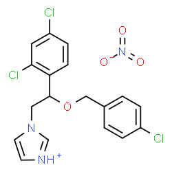 ChemSpider 2D Image | 1-{2-[(4-Chlorobenzyl)oxy]-2-(2,4-dichlorophenyl)ethyl}-1H-imidazol-3-ium nitrate | C18H16Cl3N3O4